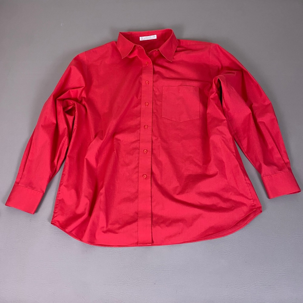 Foxcroft Button Down Shirt Women's 14W Red Wrinkle Free Cotton Blend Long Sleeve